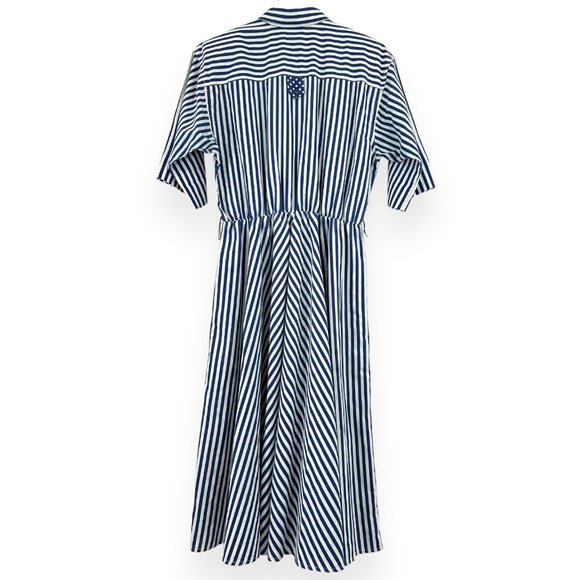 Made in USA Vintage Caliche Blue & White Stripe Short Sleeve Midi Dress - Picture 2 of 5